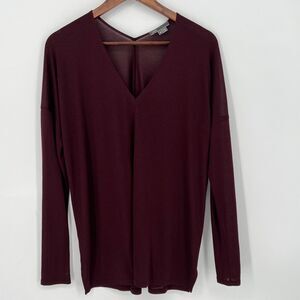 Vince Womens M Rayon Vneck Blouse Top Red Longsleeve Semisheer Comfort